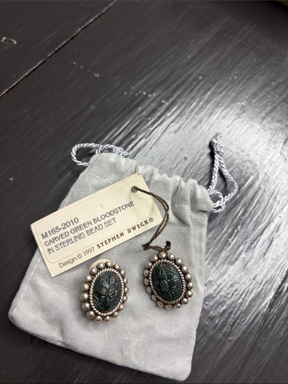 Stephen Dweck Green Carved Bloodstone Sterling Bead Earrings